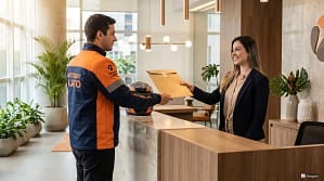 Motoboy entregando documentos de cartório para cliente em Uberlândia